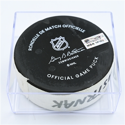 David Pastrnak - Boston Bruins - Goal Puck - November 10, 2022 vs. Calgary Flames (Bruins Logo)