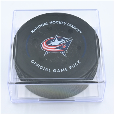 Eric Robinson - Columbus Blue Jackets - Goal Puck - November 15, 2022 vs. Philadelphia Flyers (Blue Jackets Logo) 