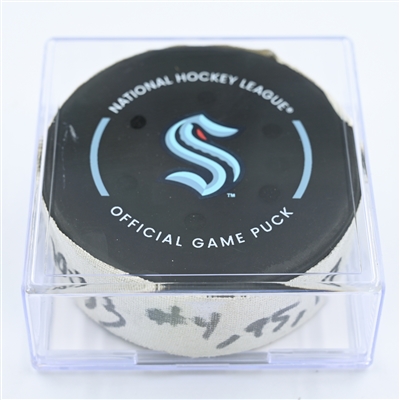 Justin Schultz - Seattle Kraken - Goal Puck - November 17, 2022 vs. New York Rangers (Kraken Logo) 