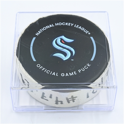 Justin Schultz - Seattle Kraken - Goal Puck - November 17, 2022 vs. New York Rangers (Kraken Logo) 