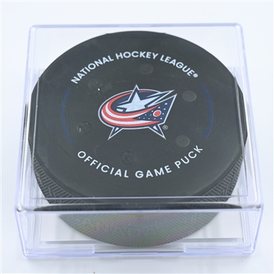Nick Seeler - Philadelphia Flyers - Goal Puck - November 15, 2022 vs. Columbus Blue Jackets (Blue Jackets Logo) 