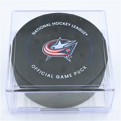 Cole Sillinger - Columbus Blue Jackets - Goal Puck - November 17, 2022 vs. Montreal Canadiens (Blue Jackets Logo) 