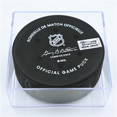 Cole Sillinger - Columbus Blue Jackets - Goal Puck - November 17, 2022 vs. Montreal Canadiens (Blue Jackets Logo) 
