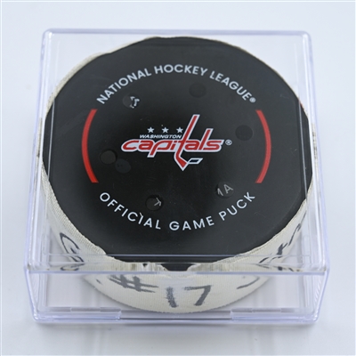 Dylan Strome - Washington Capitals - Goal Puck - November 7, 2022 vs. Edmonton Oilers (Capitals Logo)  - 2022-23 NHL Season