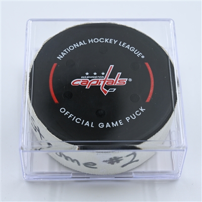Dylan Strome - Washington Capitals - Goal Puck - November 7, 2022 vs. Edmonton Oilers (Capitals Logo)  - 2022-23 NHL Season