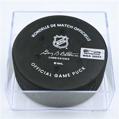 Nick Suzuki - Montreal Canadiens - Goal Puck - November 17, 2022 vs. Columbus Blue Jackets (Blue Jackets Logo) 