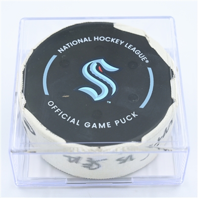 Brandon Tanev - Seattle Kraken - Goal Puck - November 13, 2022 vs. Winnipeg Jets (Kraken Logo) 