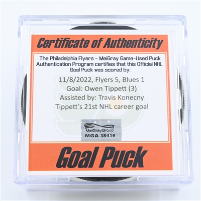 Owen Tippett - Philadelphia Flyers - Goal Puck - November 8, 2022 vs St. Louis Blues (Philadelphia Flyers logo)