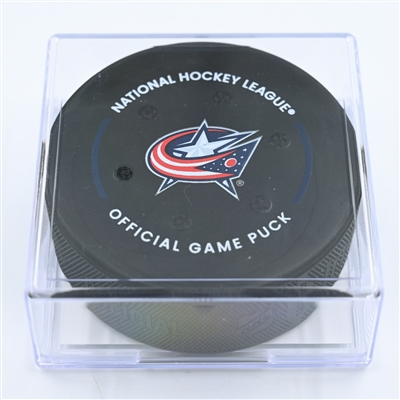 Zach Werenski - Columbus Blue Jackets - Goal Puck - November 10, 2022 vs. Philadelphia Flyers (Blue Jackets Logo)