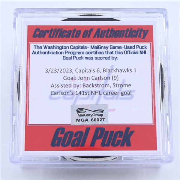 John Carlson - Washington Capitals - Goal Puck - March 23, 2023 vs. Chicago Blackhawks (Capitals Logo)