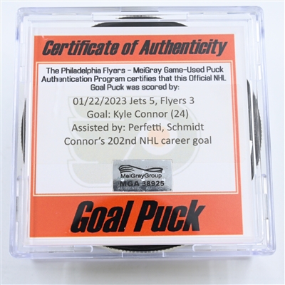 Kyle Connor - Winnipeg Jets - Goal Puck -  January 22, 2023 vs. Philadelphia Flyers (Flyers Logo)