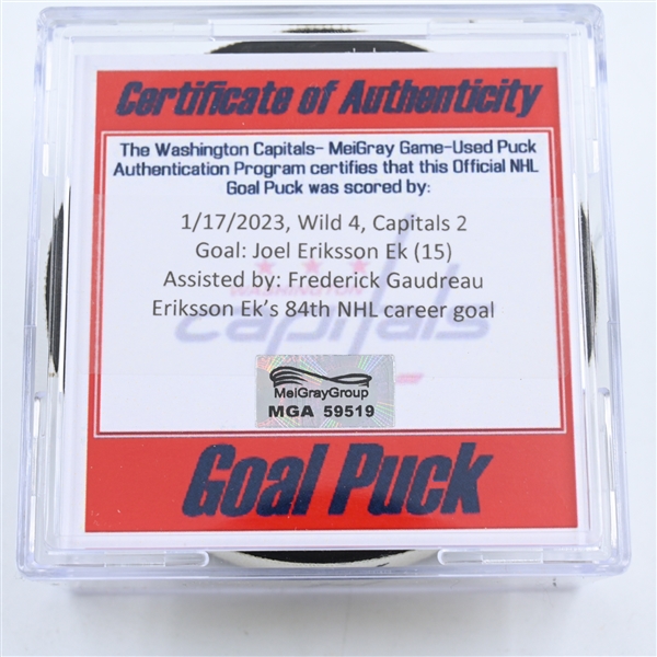 Joel Eriksson Ek - Minnesota Wild - Goal Puck -  January 17, 2023 vs. Washington Capitals (Capitals Logo)
