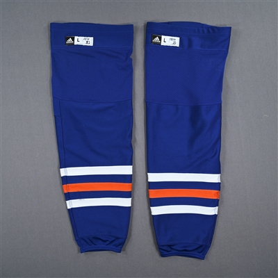 Connor McDavid -  Edmonton Oilers - Blue - adidas Socks - October 12, 2022 vs. Vancouver Canucks - 700th NHL Point - Photo-Matched