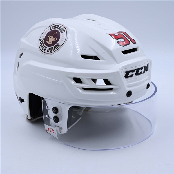 Dawson Mercer - Game-Worn White, CCM Helmet w/ Oakley Shield - 2022-23 NHL Regular Season and 2023 Stanley Cup Playoffs