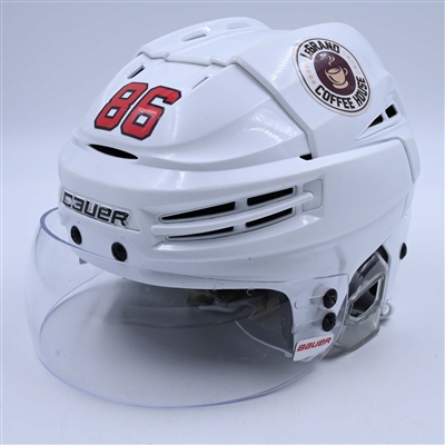 Jack Hughes - Game-Worn White, Bauer Helmet w/ Bauer Shield - 2022-23 NHL Regular Season and 2023 Stanley Cup Playoffs