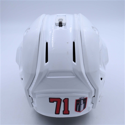 Jonas Siegenthaler - Game-Worn White, Bauer Helmet w/ Bauer Shield - 2022-23 NHL Regular Season and 2023 Stanley Cup Playoffs