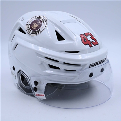Luke Hughes - Game-Worn White, Bauer Helmet w/ Bauer Shield - 1st NHL Point & Goal - 2022-23 NHL Regular Season and 2023 Stanley Cup Playoffs
