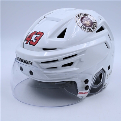 Luke Hughes - Game-Worn White, Bauer Helmet w/ Bauer Shield - 1st NHL Point & Goal - 2022-23 NHL Regular Season and 2023 Stanley Cup Playoffs