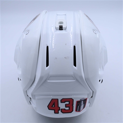 Luke Hughes - Game-Worn White, Bauer Helmet w/ Bauer Shield - 1st NHL Point & Goal - 2022-23 NHL Regular Season and 2023 Stanley Cup Playoffs
