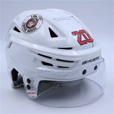 Michael McLeod - Game-Worn White, Bauer Helmet w/ Bauer Shield - 2022-23 NHL Regular Season and 2023 Stanley Cup Playoffs