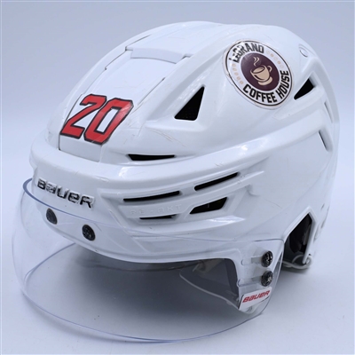 Michael McLeod - Game-Worn White, Bauer Helmet w/ Bauer Shield - 2022-23 NHL Regular Season and 2023 Stanley Cup Playoffs