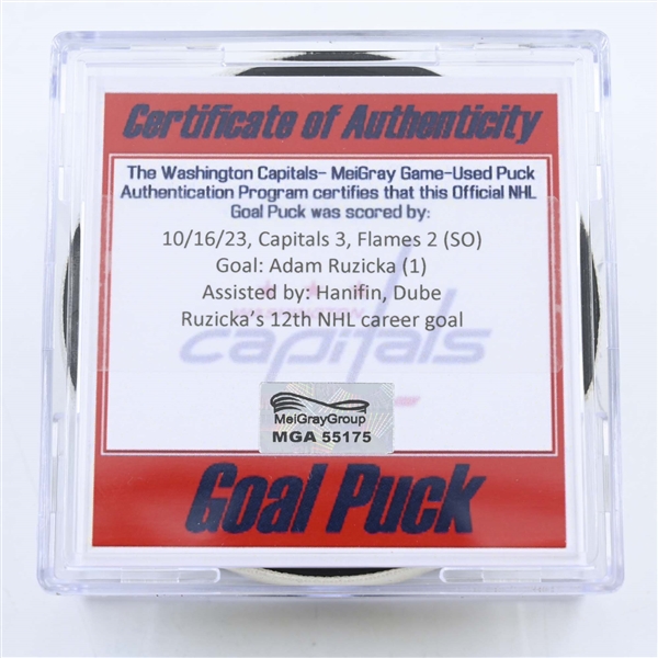 Adam Ruzicka - Calgary Flames - Goal Puck - October 16, 2023 vs. Washington Capitals (Capitals Logo)