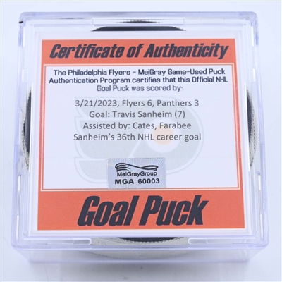 Travis Sanheim - Philadelphia Flyers - Goal Puck - March 21, 2023 vs. Florida Panthers (Flyers Logo)
