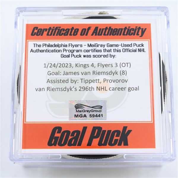 James van Riemsdyk - Philadelphia Flyers - Goal Puck -  January 24, 2023 vs. Los Angeles Kings (Flyers Logo)
