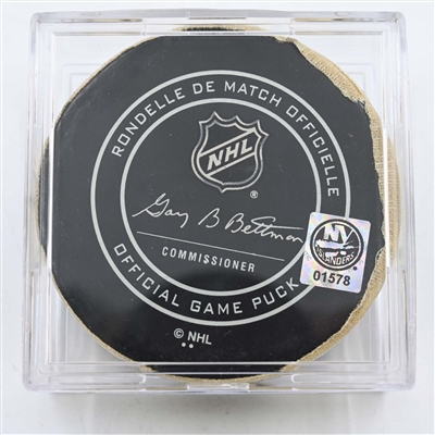 Victor Hedman - Tampa Bay Lightning - Goal Puck - March 22, 2018 vs. New York Islanders (Islanders Logo)