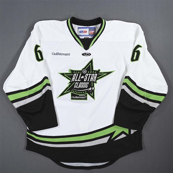 Kyle Mayhew - 2024 ECHL All-Star Classic - Game-Worn White Jersey - First Period - Autographed