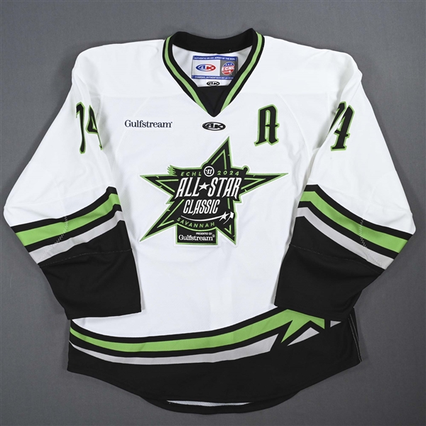 Connor Moore - 2024 ECHL All-Star Classic - Game-Worn White Jersey w/A - First Period - Autographed