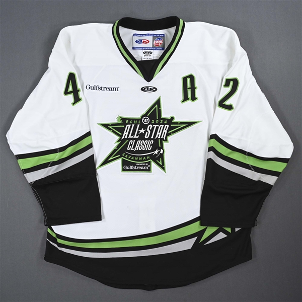 Alex Aleardi - 2024 ECHL All-Star Classic - Game-Worn White Jersey w/A - First Period - Autographed