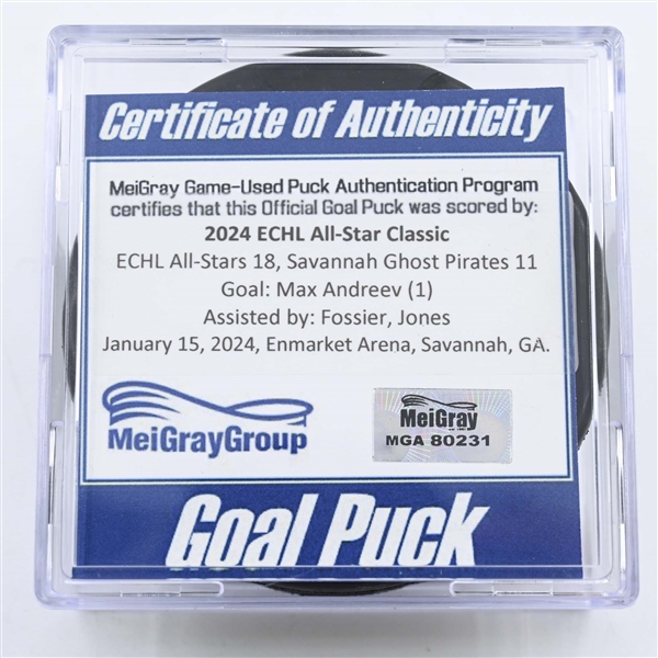 Max Andreev - Goal Puck - 2024 ECHL All-Star Classic - January 15, 2024