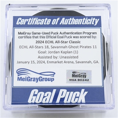 Jordan Kaplan - Goal Puck - 2024 ECHL All-Star Classic - January 15, 2024