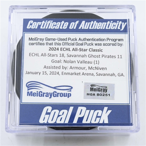 Nolan Valleau - Goal Puck - 2024 ECHL All-Star Classic - January 15, 2024