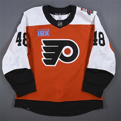 Morgan Frost - Game-Worn Orange w/ Mark Recchi Flyers Hall of Fame Patch Jersey - January 27, 2024
