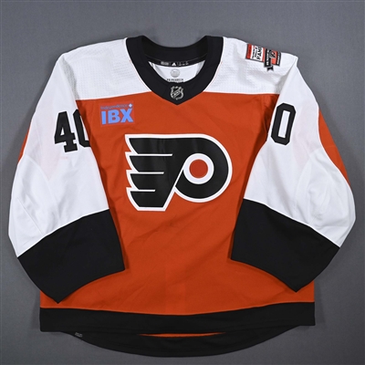 Cal Petersen - Game-Worn Orange w/ Mark Recchi Flyers Hall of Fame Patch Jersey - January 27, 2024