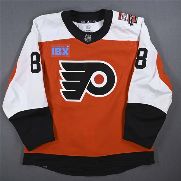 Cam York - Game-Worn Orange w/ Mark Recchi Flyers Hall of Fame Patch Jersey - January 27, 2024