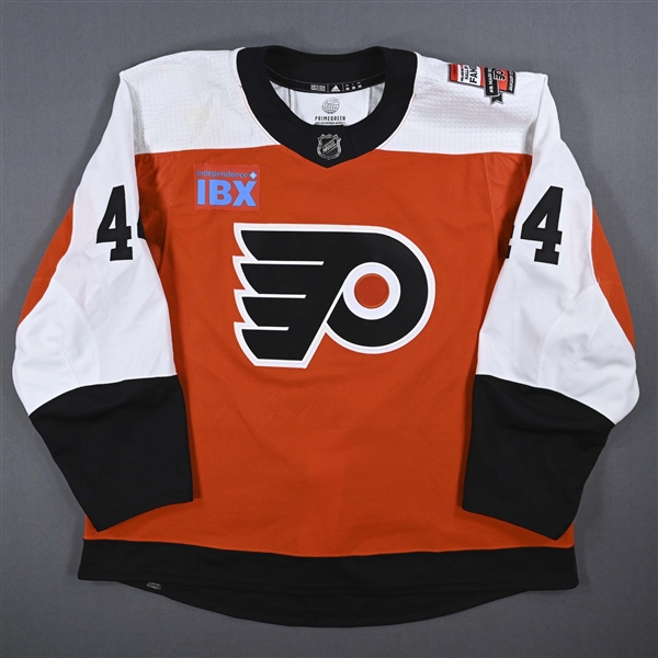 Nicolas Deslauriers - Game-Worn Orange w/ Mark Recchi Flyers Hall of Fame Patch Jersey - January 27, 2024