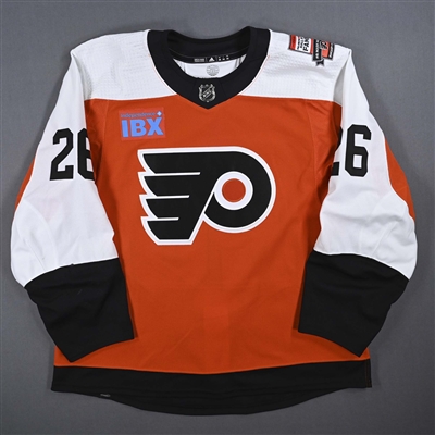 Sean Walker - Game-Worn Orange w/ Mark Recchi Flyers Hall of Fame Patch Jersey - January 27, 2024
