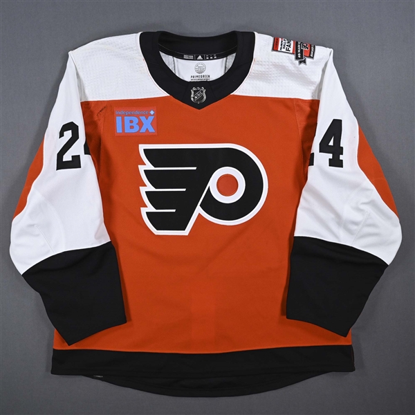 Nick Seeler - Game-Worn Orange w/ Mark Recchi Flyers Hall of Fame Patch Jersey - January 27, 2024