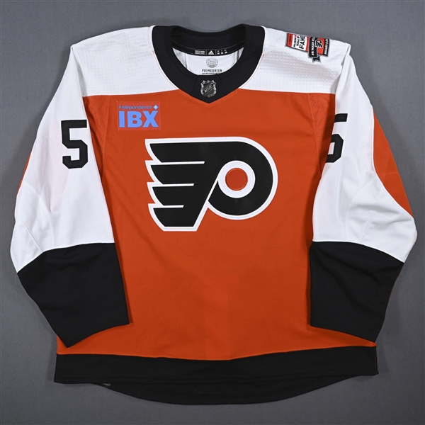 Egor Zamula - Game-Issued Orange w/ Mark Recchi Flyers Hall of Fame Patch Jersey - January 27, 2024