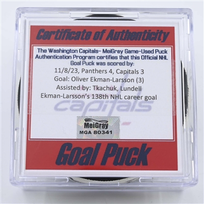 Oliver Ekman-Larsson - Florida Panthers - Goal Puck - November 8, 2023 vs. Washington Capitals (Capitals Logo)