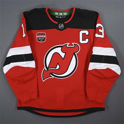 Nico Hischier - Game-Worn Red w/C, w/ Sergei Brylin Ring of Honor Night Patch Jersey - January 20, 2024