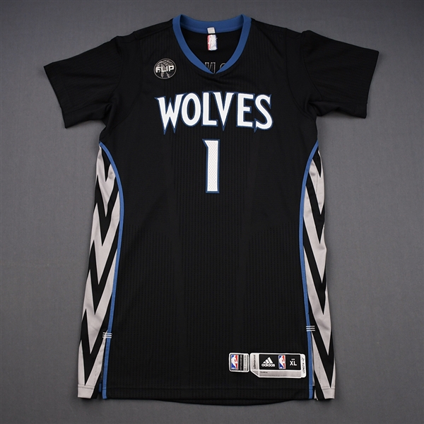 Tyus Jones - Minnesota Timberwolves - Game-Worn Black Sleeved Alternate w/ Flip Patch Jersey - Worn 1 Game (1/4/2016) - 2015-16 NBA Season