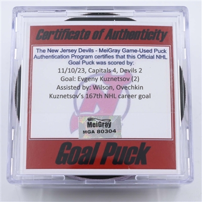 Evgeny Kuznetsov - Washington Capitals - Goal Puck - November 10, 2023 vs. New Jersey Devils (Devils Logo)