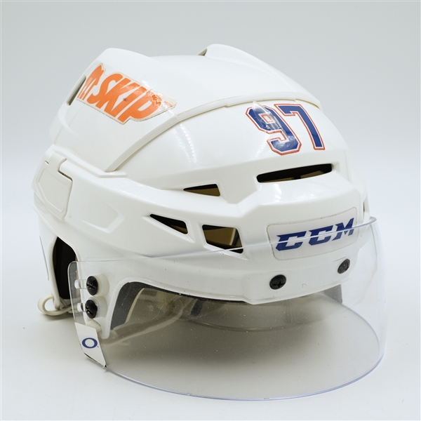 Connor McDavid -  Edmonton Oilers - Game-Worn White, CCM Helmet w/ Oakley Shield - December 27, 2022 through February 9, 2023 - Photo-Matched to 6 Games