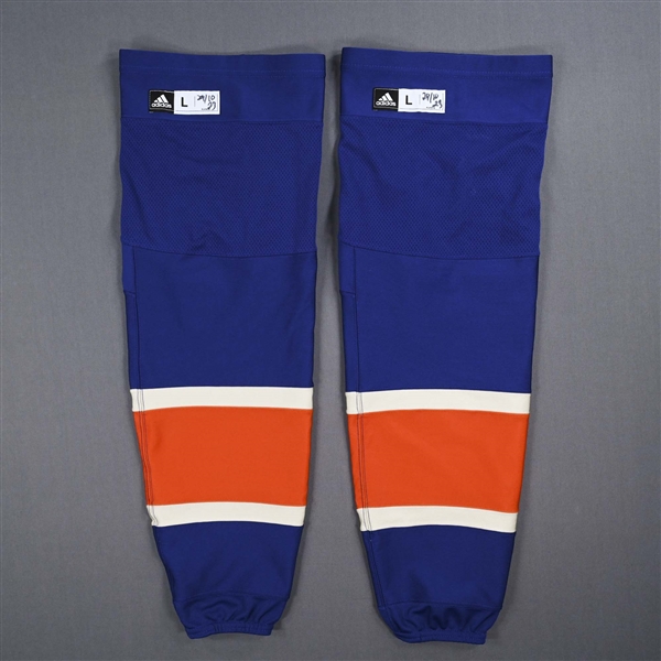 Connor McDavid - Edmonton Oilers - Blue Heritage Classic - adidas Socks - October 29, 2023 vs. Calgary Flames - PHOTO-MATCHED