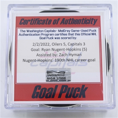 Ryan Nugent-Hopkins - Edmonton Oilers - Goal Puck - February 2, 2022 vs. Washington Capitals (Capitals Logo) 