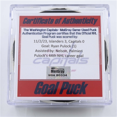Ryan Pulock - New York Islanders - Goal Puck - November 2, 2023 vs. Washington Capitals (Capitals Logo)